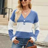 Cynthia - Chic Color-Block V-Neck Long Sleeve Blouse