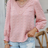 Zailyn - Loose stylish jacquard embroidered V-neck long-sleeve blouse