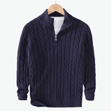 Navy cable-knit sweater