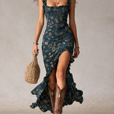 Maya™ | Boho Retro Ruffled Sleeves High Slit Maxi Dress