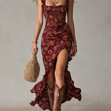 Maya™ | Boho Retro Ruffled Sleeves High Slit Maxi Dress