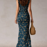 Maya™ | Boho Retro Ruffled Sleeves High Slit Maxi Dress