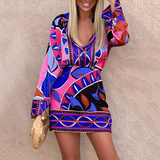 Vania - Elegant long-sleeve blouse with colourful skirt set