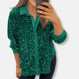 Blythe - Elegant sequin button long sleeve shirt