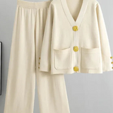Rika - Elegant Knitted V-Neck Cardigan and Trousers Set