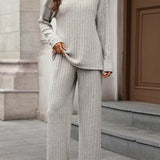 Dayanara - Elegant Ribbed Turtleneck Jumper and Trousers Set