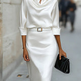 Verosha - Elegant satin long-sleeve midi dress
