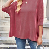 Hannia - Stylish loose fit striped half sleeve sweatshirt
