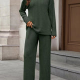 Dayanara - Elegant Ribbed Turtleneck Jumper and Trousers Set
