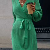 Emmaline - Stylish knitted long wrap belted cardigan