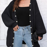 Eunike - Cozy loose knitted open front long sleeve cardigan