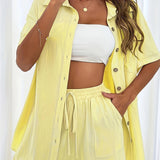 Aileen - Stylish polo button blouse and short set