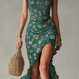 Maya™ | Boho Retro Ruffled Sleeves High Slit Maxi Dress