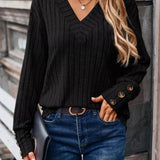 Tracee - Chic Ribbed Knit V-Neck Sweater