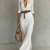 Wendolyn - Elegant long sleeve wrap belted maxi dress