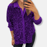 Blythe - Elegant sequin button long sleeve shirt