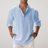 Varel | Cotton Henley Shirt Featuring a Linen-Like Texture