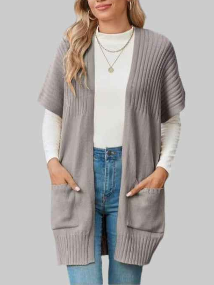 Beverlyn - Loose stylish knitted open-front short sleeve cardigan