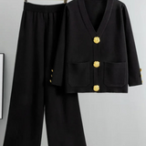 Rika - Elegant Knitted V-Neck Cardigan and Trousers Set