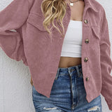 Yessica - Cozy corduroy button-up dropped shoulder long sleeve jacket
