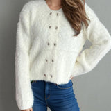 Zilena - Stylish warm heart button round neck cardigan