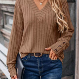 Tracee - Chic Ribbed Knit V-Neck Sweater