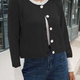Eleanora - Contrast button-up long sleeve cropped cardigan