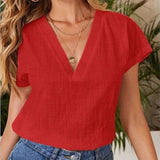 Lianna - Comfortable casual short-sleeve V-neck blouse