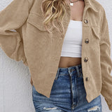 Yessica - Cozy corduroy button-up dropped shoulder long sleeve jacket