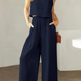 Xandrine - Casual sleeveless top and wide-leg trousers set
