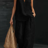 Dianna - Elegant V-neck sleeveless loose top and pants set