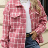 Jamela - Stylish plaid button-up long sleeve jacket
