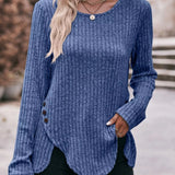 Brenda - Casual ribbed knit long sleeve sweatshirt