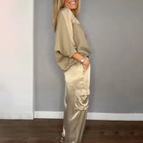 Women’s Satin Co Ord Set | Glossy, Cargo Trousers