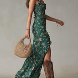 Maya™ | Boho Retro Ruffled Sleeves High Slit Maxi Dress