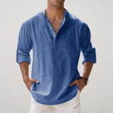 Varel | Cotton Henley Shirt Featuring a Linen-Like Texture