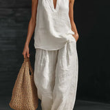 Dianna - Elegant V-neck sleeveless loose top and pants set