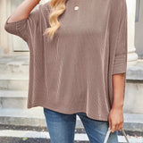 Hannia - Stylish loose fit striped half sleeve sweatshirt