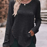Brenda - Casual ribbed knit long sleeve sweatshirt
