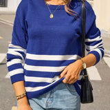 Keisha - Crew Neck Sweater with Striped Trim
