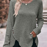 Brenda - Casual ribbed knit long sleeve sweatshirt