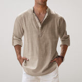 Varel | Cotton Henley Shirt Featuring a Linen-Like Texture