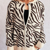 Beatrice - Cozy zebra print zip-up warm cardigan