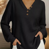 Isra - Relaxed V-Neck Waffle Knit Sweatshirt