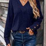 Tracee - Chic Ribbed Knit V-Neck Sweater