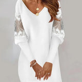 Malory - Elegant long-sleeve mini dress with V-neck and lace detailing