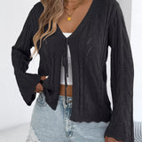 Karmella - Casual hollow-out tie-front knit cardigan