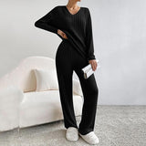 Women’s Knitted Lounge Set | Ribbed, Wide-Leg Trousers