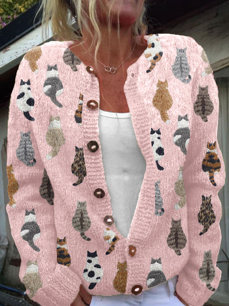 Charlotte — Cozy Cat Print Cardigan