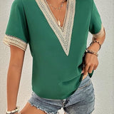 Women’s Casual Summer Shirt | Short Sleeve, Lace-Trimmed